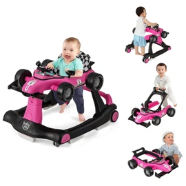 BABY JOY 4-in-1 Baby Walker, Foldable Activity Walker with Adjustable Height & Speed, Music, Lights, Steering Wheel, Comfy Seat Cushion, Activity Baby Push Walker for Boys Girls Aged 6 –18 (Pink)