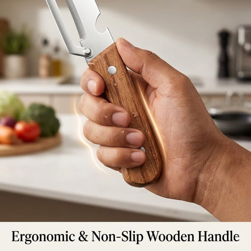 2Pcs Premium Vegetable Peeler with Wooden Handle and Bottle Opener,Multi-Functional