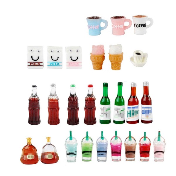 NWFashion Miniature Food Drinks Toys Bottle for Adults Childrens Pretend Play Kitchen Cooking Game Dollhouse Decor(26pcs Mix)