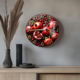 13 Inch –3D-Inspired Visual on 2D HD Print Silent Non-Ticking Tempered Glass Wall Clock with MDF – Rustic Kitchen Fruit Wall Clock – Decorative Silent Glass Clock for Living Room or Office