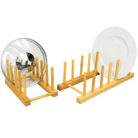 Woodquail Set of 2 Plate Rack, Pot Lid Cutting Boards Holders Stand, Made of Natural Bamboo