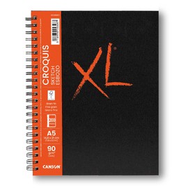 CANSON XL Sketch 90gsm A5 Paper, Fine Grain, Spiral Pad Long Side, 100 Sheets, Ideal for Professional Artists & Students