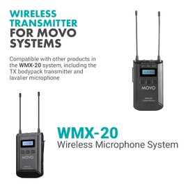 Movo WMX-20-RX Receiver for Wireless Lavalier Microphone System - For WMX-20 UHF Wireless Microphone System - Pairs w/ 2x Lapel Microphone Wireless Transmitters - Headphone Monitoring for Wireless Mic