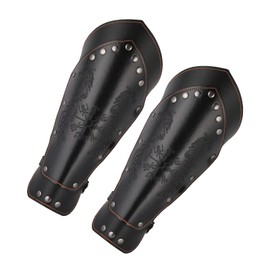 HZMAN Men Double Layer Viking Leather Arm Armor with Dragon Ship Vegvisir Vintage Warrior PU Leather Bracer for LARP/Cosplay, Black, Adjustable