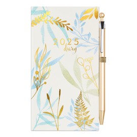 2025 Luxury Diary Slim Week to View 2025 Diaries Full Year With Pen (Botanicals Gold Foil)