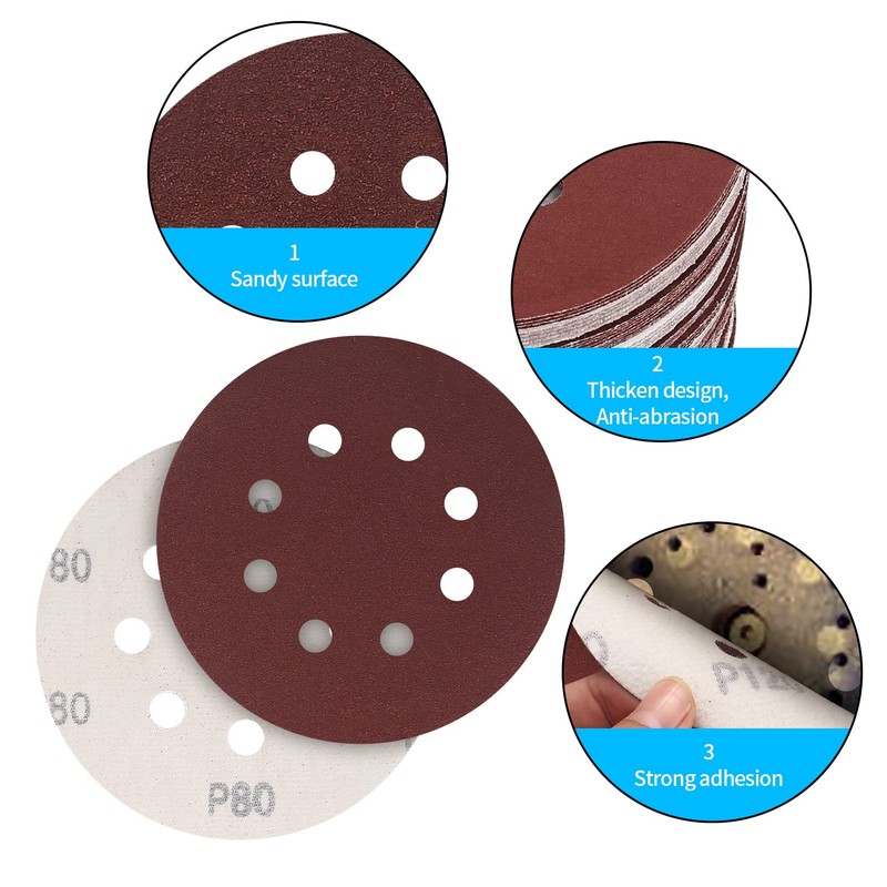 15 Pcs 125 mm Sanding Discs, 60 Grit Sandpaper, 8