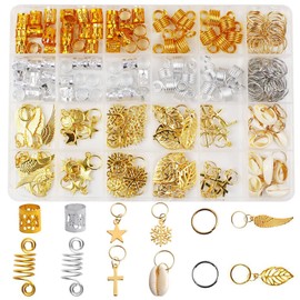 Pack of 220 Hair Accessories Dreadlocks, Braids Jewellery, Hair Beads for Braids, Hair Rings with Box, Metal, for Braids, Hair Extensions, Dreadlocks Decoration (Gold and Silver)