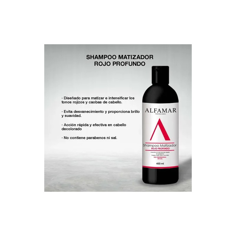 Shampoo Matizador Rojo Profundo Alfamar Sin Sal Para Cabello rojo