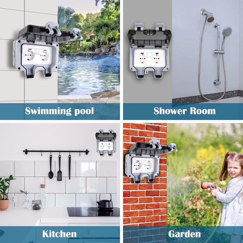 HOSPAOP Outdoor Socket IP66 Weatherproof, Double Socket Outdoor with Switch,
