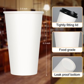 ESSENTIAL 80pcs 16oz Disposable Paper Coffee Cups with Lids, Sleeves and Labels, White Leak-Proof Coffee Cups for Hot or Cold Beverage, Suitable for Shops, Coffee Bar, Home and Office