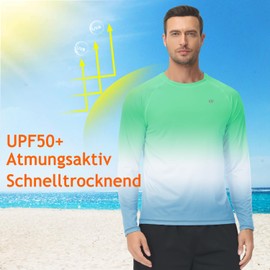 Huayuzh Rashguard UV Shirt Men's Long-Sleeved Swimming T-Shirt Quick-Drying Breathable Surfing Fishing Hiking Top, 12-gradient colour: green