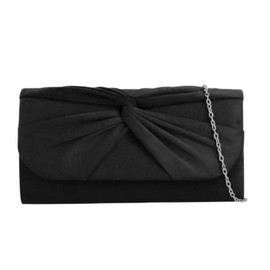 Leah Ward Women's Satin Wedding Clutch Bag Large Bow Soft Handbags Evening Purse (Black Bow)