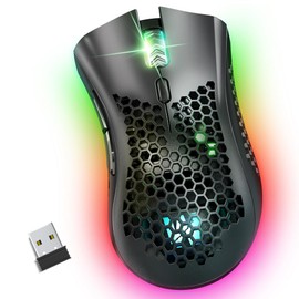 WolfLawS KM-1 Gaming Mouse, Wireless Mouse Gaming Computer Mice USB with Honeycomb Shell, 6 Programmed Buttons, 3 Adjustable DPI, Ergonomic RGB Optical Mouse for PC Mac Laptop