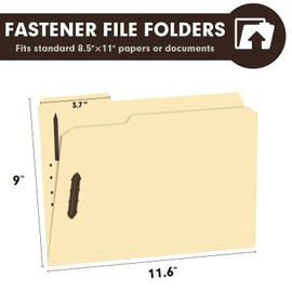 Fastener Folders, RAZCC 60 Pack Manila File Folders with Fasteners, Letter Size Fastener File Folders, Reinforced 1/3-Cut Tab, 2 Fasteners Folders for Organize Medical Files, Office Documents