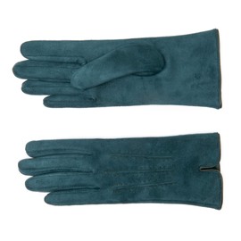 EEM women's gloves 100% vegan, velor look, soft elastic material, cuddly teddy fleece, dark green onesize