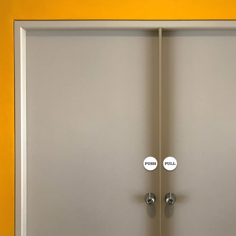 2" Round Push Pull Door Signs (Black) - 2 sets