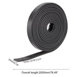 sourcing map Neoprene Rubber Sheet Rolls 5mm(T) x20mm(W) x2m(L), Solid Rubber Strips for DIY Gasket, Sealing Padding, Reduce Vibration Mat