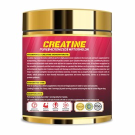 Vitaminnica Micronized Creatine Powder, 100% Pure Creatine Monohydrate Powder for Performance and Muscle Power | 100 Servings, 300 g (300g, Watermelon)