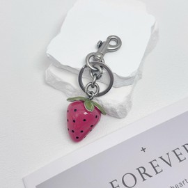 ZACAGO Strawberries Bag Charm Women Strawberries Keychain, Cute Citrus Summer Accessory for Purses, Handbag Decoration and Key Chain Silver