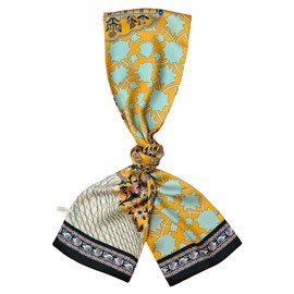 GIMIRO Satin Silk Scarf Double Layers 150 x 16 cm Tie Flowers Waist Belt for Blazer, Coat, Dress, 57# Yellow Floral