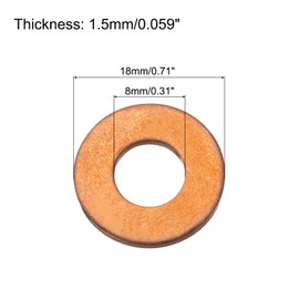 sourcing map Copper Sealing Ring Gasket 8mm ID 18mm OD Flat Fitting Washers for Sump Plugs Water Fuel Hydraulic Fittings Pack of 20,1.5mm Thickness
