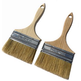 Set of 2 4 inch European Professional Paint Brushes - Natural Bristles/Wood Handle - for Paint with Acrylic, Chalk, Oil Based, Latex, Stain, Watercolor, Wax, Varnish and etc Paints.