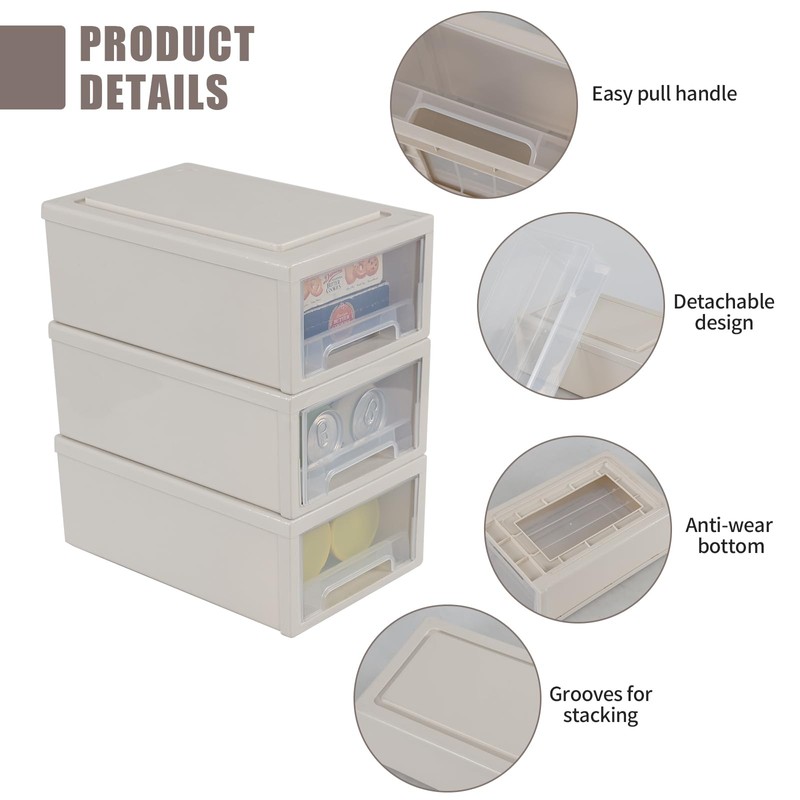 Doryh 3 Pack 6.5 L Small Plastic Storage Drawers, Stacking