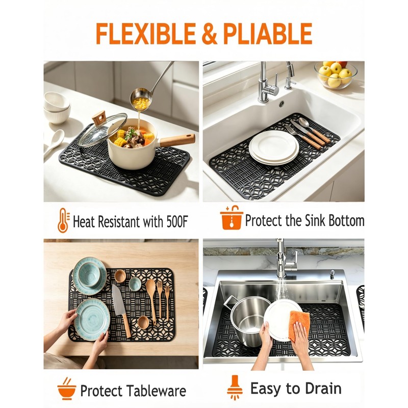 POPUBBY Silicone Kitchen Sink Protector Mat, 26"X 14"