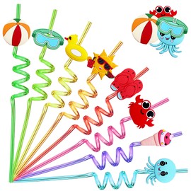 FZR Legend 24 Pool Party Drinking Straws for Kids, Beach Reusable Plastic Silly Straws for Summer Hawaiian Under the Sea Birthday Party Favors Decorations Supplies