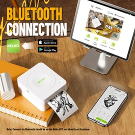 Nelko Sticker Printer, PM230 Print Pod Mini Bluetooth Portabel Sticker Maker with 3 Rolls Paper, Print Pods Mini Printer with Multiple Templates for Phone & Tablet, White