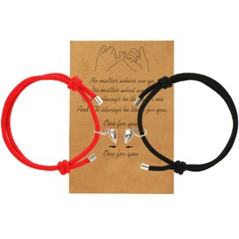 GIEIWIW Pinky Promise Distance Matching Bracelets Friendship Couple Magnetic Bracelet Adjustable Cord Heart Bracelet For Graduation Valentine's Day Daily Gifts Black Red
