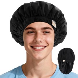 Years calm Shower Cap for Men Waterproof Reusable - Fashion Dual-Layer Design, Adjustable Elastic Band for Long & Curly Hair, XL Bath & Spa Cap for Travel, Satin Lined Shower Cap Black