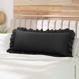 PiccoCasa Soft Microfiber Plain Bolster Pillowcase with Decorative Ruffle and Envelope Closure Full Body Pillow Case Cover Black 20"x55" (4ft 6in)