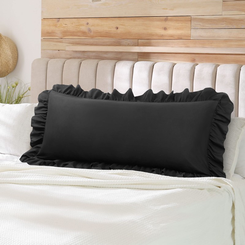 PiccoCasa Soft Microfiber Plain Bolster Pillowcase with Decorative Ruffle and
