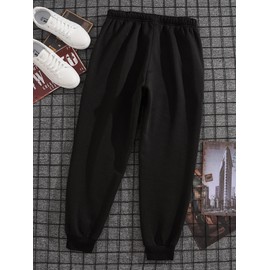 COZYEASE Men's Cartoon Letter Graphic Drawstring Waist Joggers Casual Tie Dye Workout Pants Black and White M