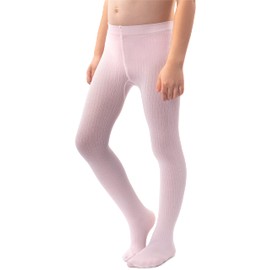 NOQ Girls' Smooth Knitted Tights with Foot Warm Opaque School Children's Stockings Ballet Dance Show Nursery, Baby Pink