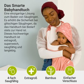 BabyToLove Extra Large Smart Baby Towel | Parents Stay Dry | Ultra Soft Bamboo | Pink Forest