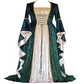 Costume Bay Womens Medieval Gothic Renaissance Gown Velvet Witch Wench Victorian Dress Costume Cosplay Dress up Party Costume (Green, M)