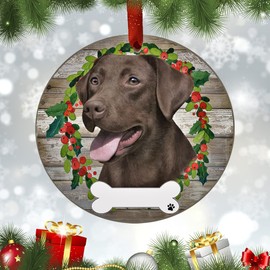 Chocolate Labrador Ornament - E&S Pets - DIY Personalizable - Dog Gifts - Ceramic Round Ornament with Glazed Finish - X-mas Decoration - Christmas Ornaments Craft Gifts - Ornaments for Pet Lovers