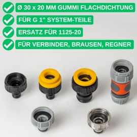 Replacement Flat Seal Set, 12 Pieces, for G 1 Inch Garden System Parts, Compatible with Gardena 33.3 mm Tap Connector, 2802, 18202, 18242, 940, Rubber, Diameter 30 x 20 mm, Repair Seal for 1125