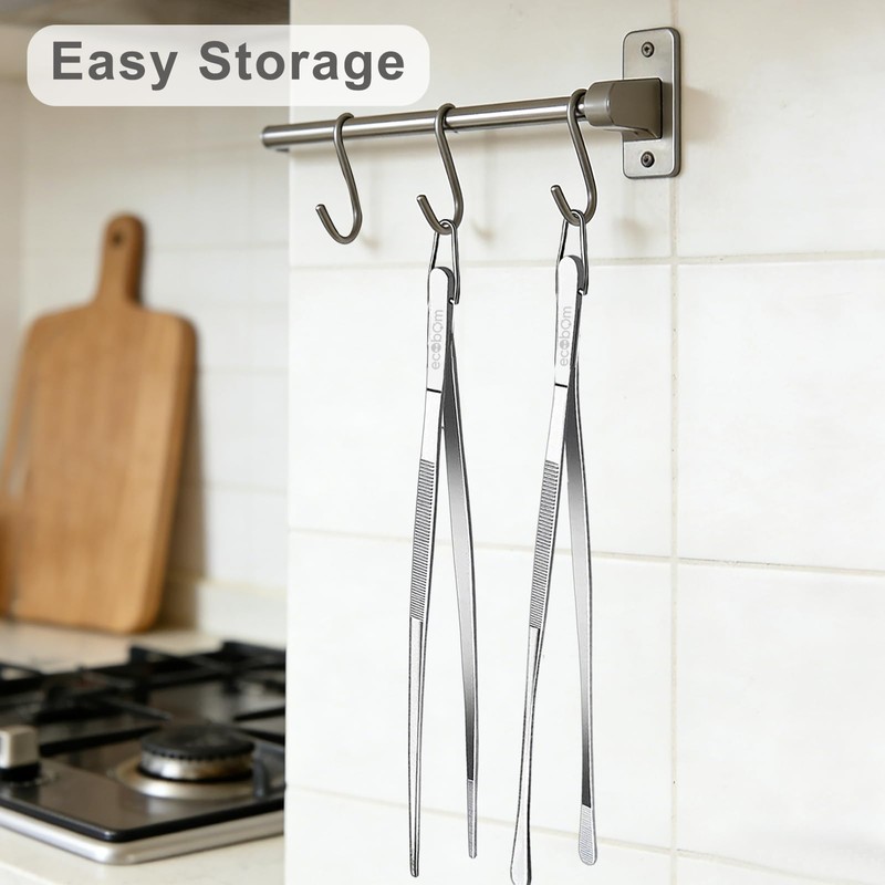 2 Pcs 12-Inch Stainless Steel Kitchen Tweezers, Dual-Tip Serrated Tongs