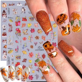4 Sheets Fall Nail Stickers 5D Embossed Maple Leaf Nail Art Stickers Self-Adhesive Cute Squirrel Bird Pumpkin Maple Leaves Nail Designs Supplies Thanksgiving Nail Decals for Women Holiday Decorations