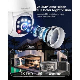 AUKTECH Home Security Camera Outdoor - 3MP WiFi Camera with AI Motion Detection, Siren Alarm, Color Night Vision, 2-Way Audio, PTZ 355°/90°, IP66 Waterproof…