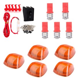 cciyu 5x Amber Cab Roof Marker Lights LED Cab Clearance Lights Assembly+T10 5-5050-SMD Red LED Bulbs for 2003-2016 Dodge Ram 1500 2500 3500 Roof Top Clearance Lights Running Lights Cab Lights