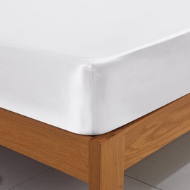 ROOEE Satin Silk Fitted Sheet with Pillowcase Set Breathable Soft Bedding Brushed Fabric Wrinkle, Shrinkage and Fade Resistant Bottom Bed Sheets (WHITE, King)