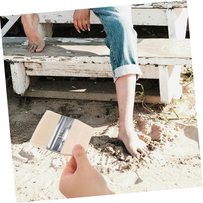 VOSAREA Beach Cleaning Brush Sand Remover Beach Scrubber Beige Wooden