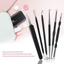 JPNK - Kit de eliminación de acné para eliminar manchas y puntos negros, 6 piezas de eliminación de espinillas para la nariz con una bolsa de cuero (negro)