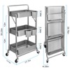 Foldable 3 Tier Metal Utility Rolling Cart, Folding Mobile Multi-Function