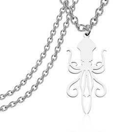 CENWA Squid Jewelry Stainless Steel Squid Necklace Biology Gift Octopus Pendant Biology Jewelry, Metal, No Gemstone