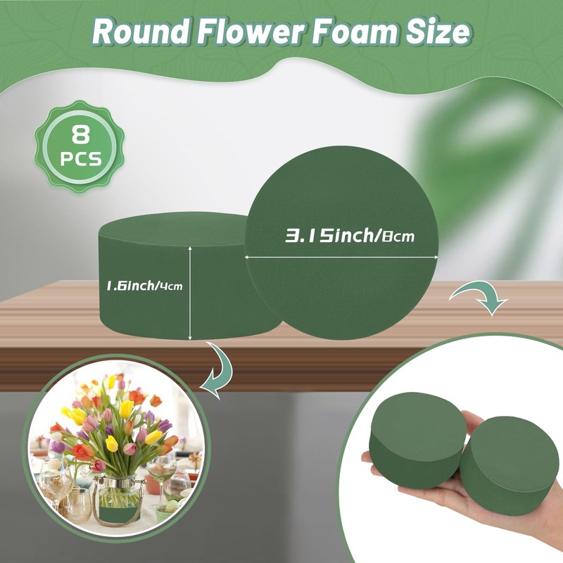 Qinzave 8 Pcs Round Floral Foam Blocks with Waterproof Floral